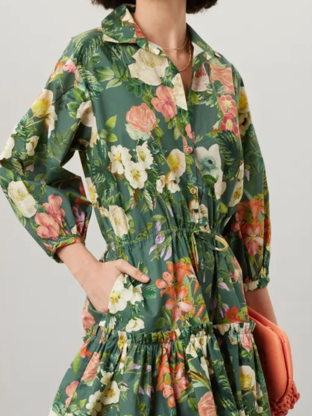 Cara Cara Green Floral Button-Front Tiered Maxi Dress